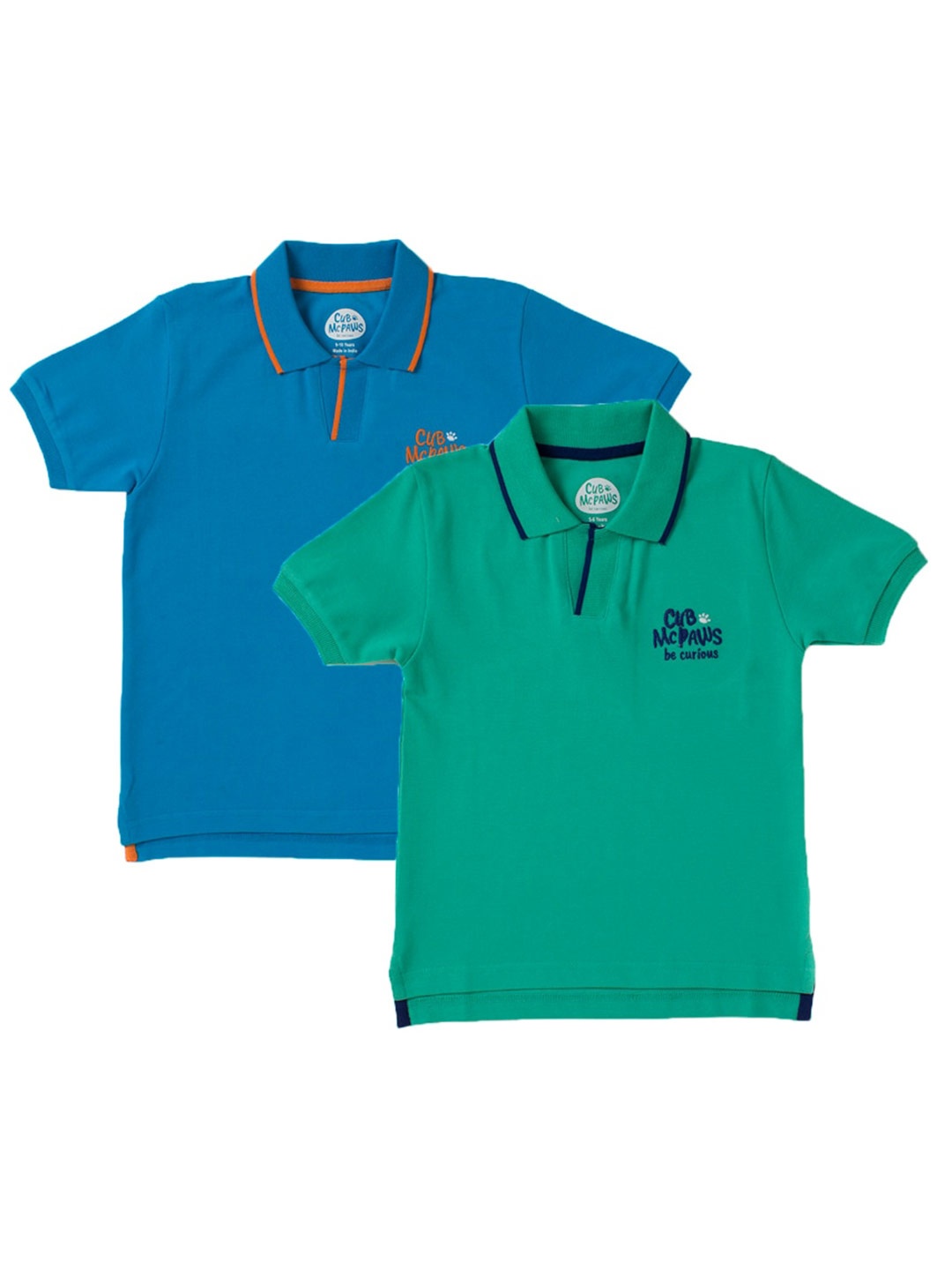 

Cub McPaws Boys Pack of 2 Blue & Green Polo Collar Cotton T-shirt