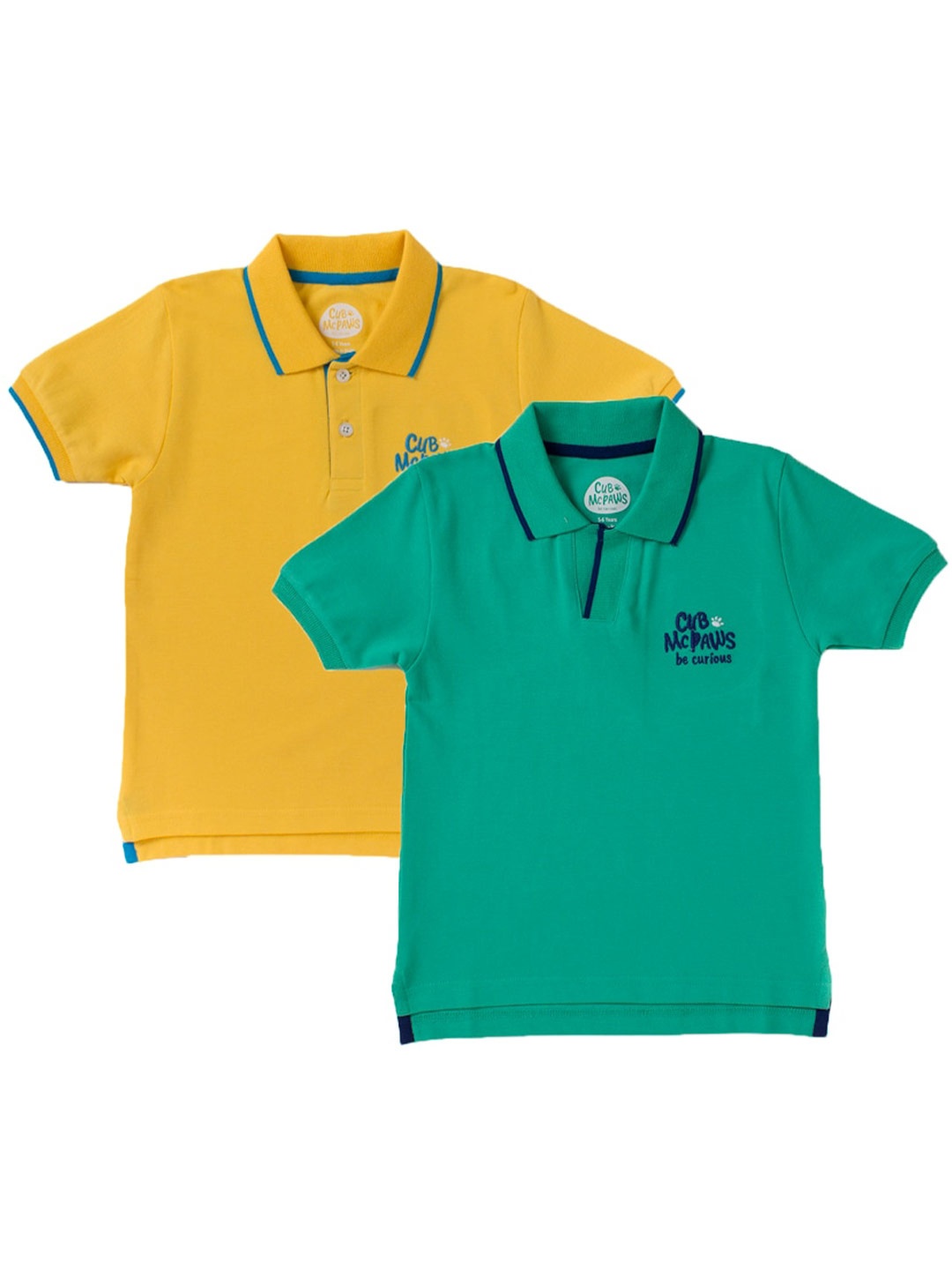 

Cub McPaws Boys Pack of 2 Yellow & Green Polo Collar Cotton T-shirt