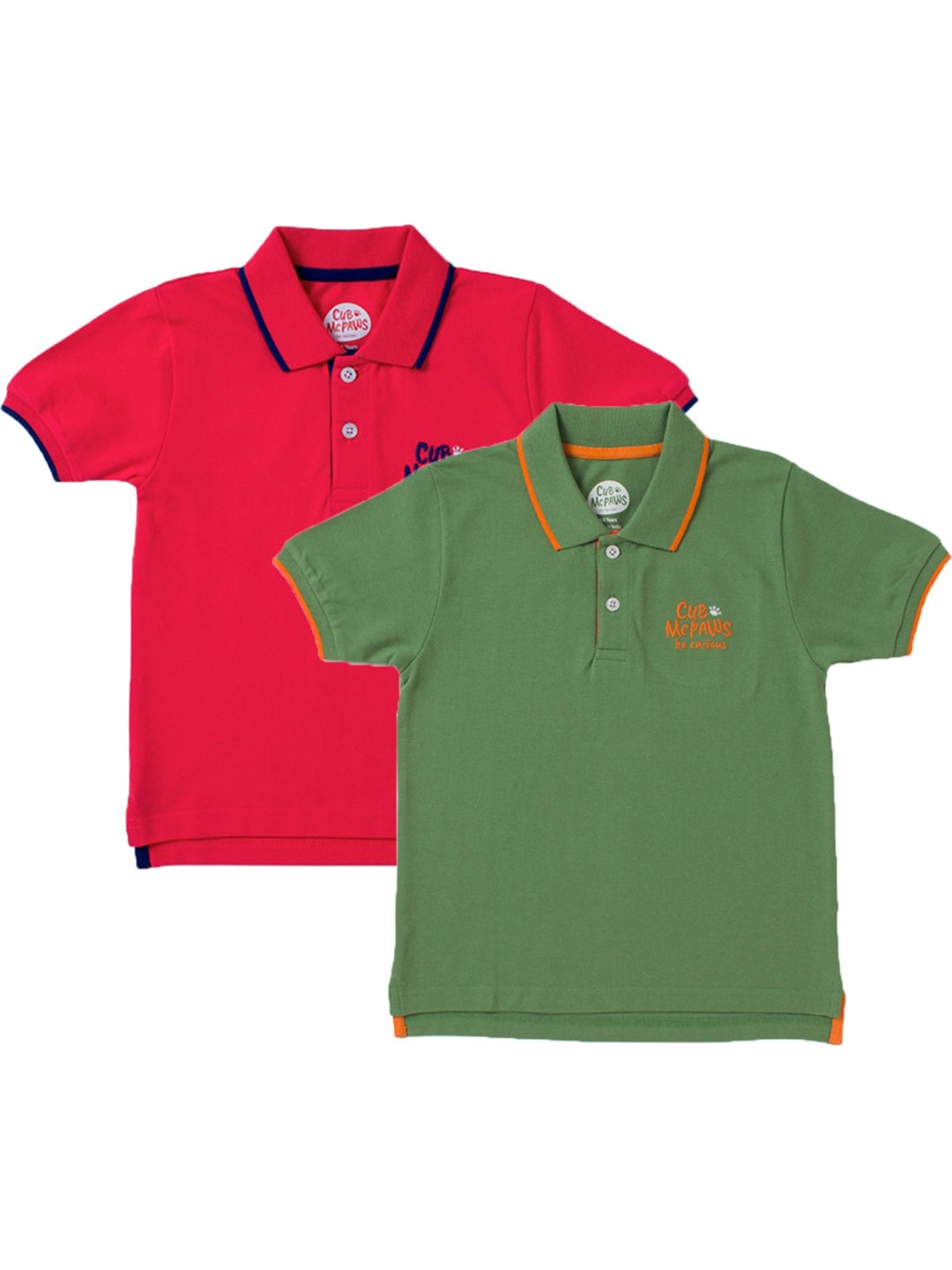 

Cub McPaws Boys Pack of 2 Red & Olive Green Polo Collar Cotton T-shirt