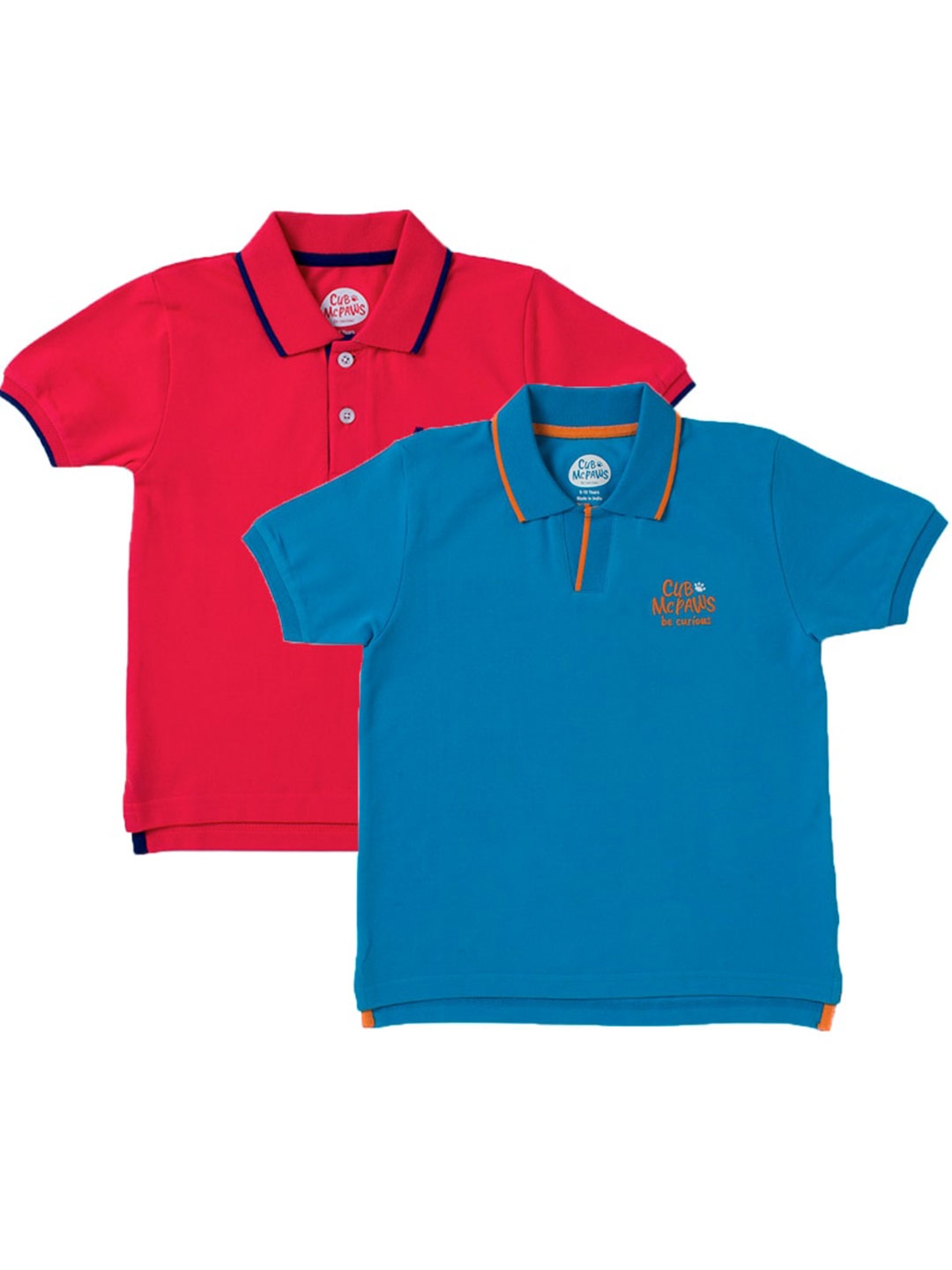 

Cub McPaws Boys Pack of 2 Red & Blue Polo Collar Cotton T-shirt