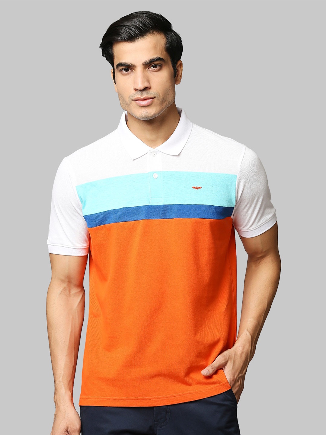 

Park Avenue Men Orange Colourblocked Polo Collar Slim Fit Cotton T-shirt