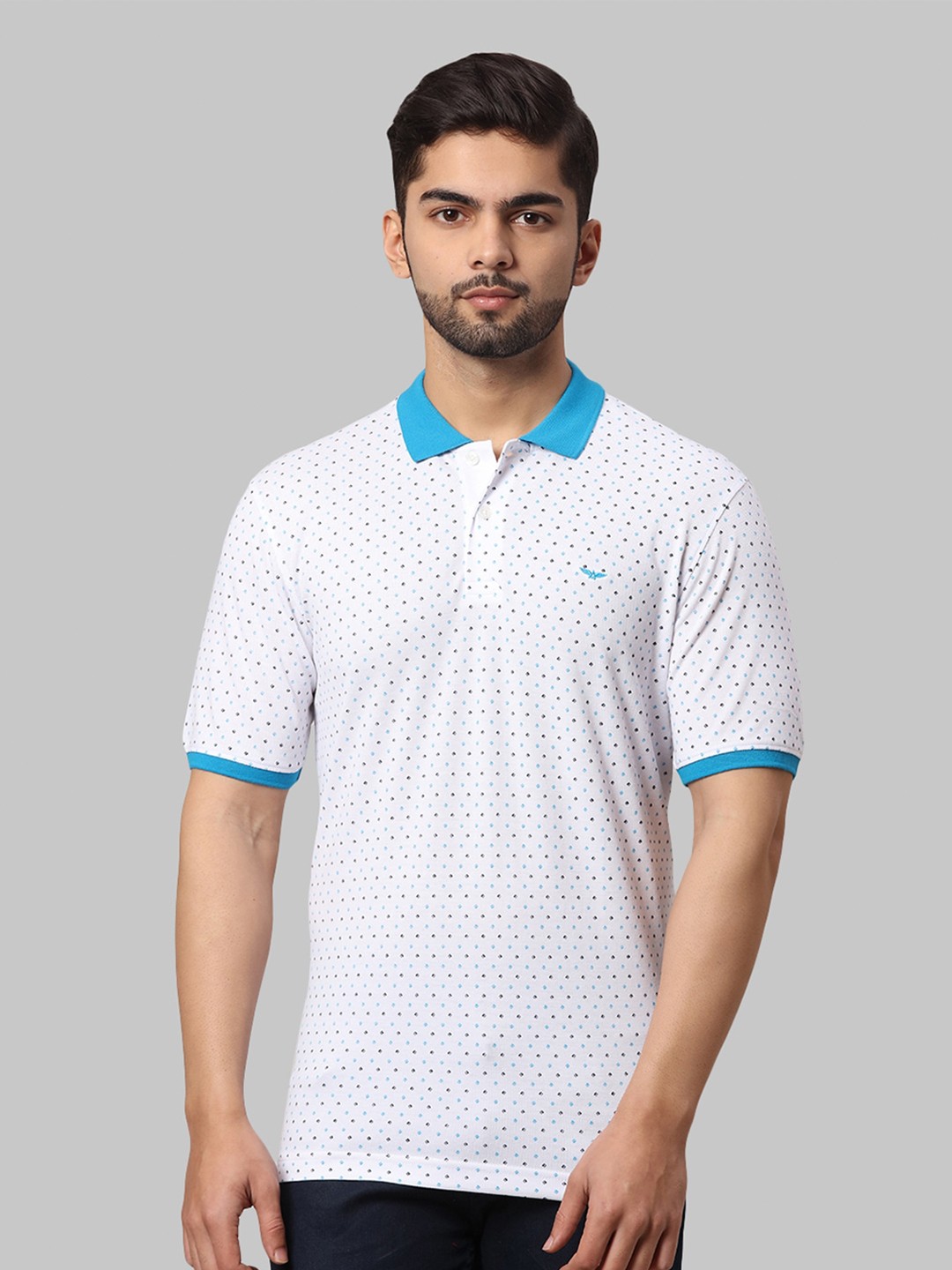 

Park Avenue Men Blue & White Printed Polo Collar Slim Fit T-shirt