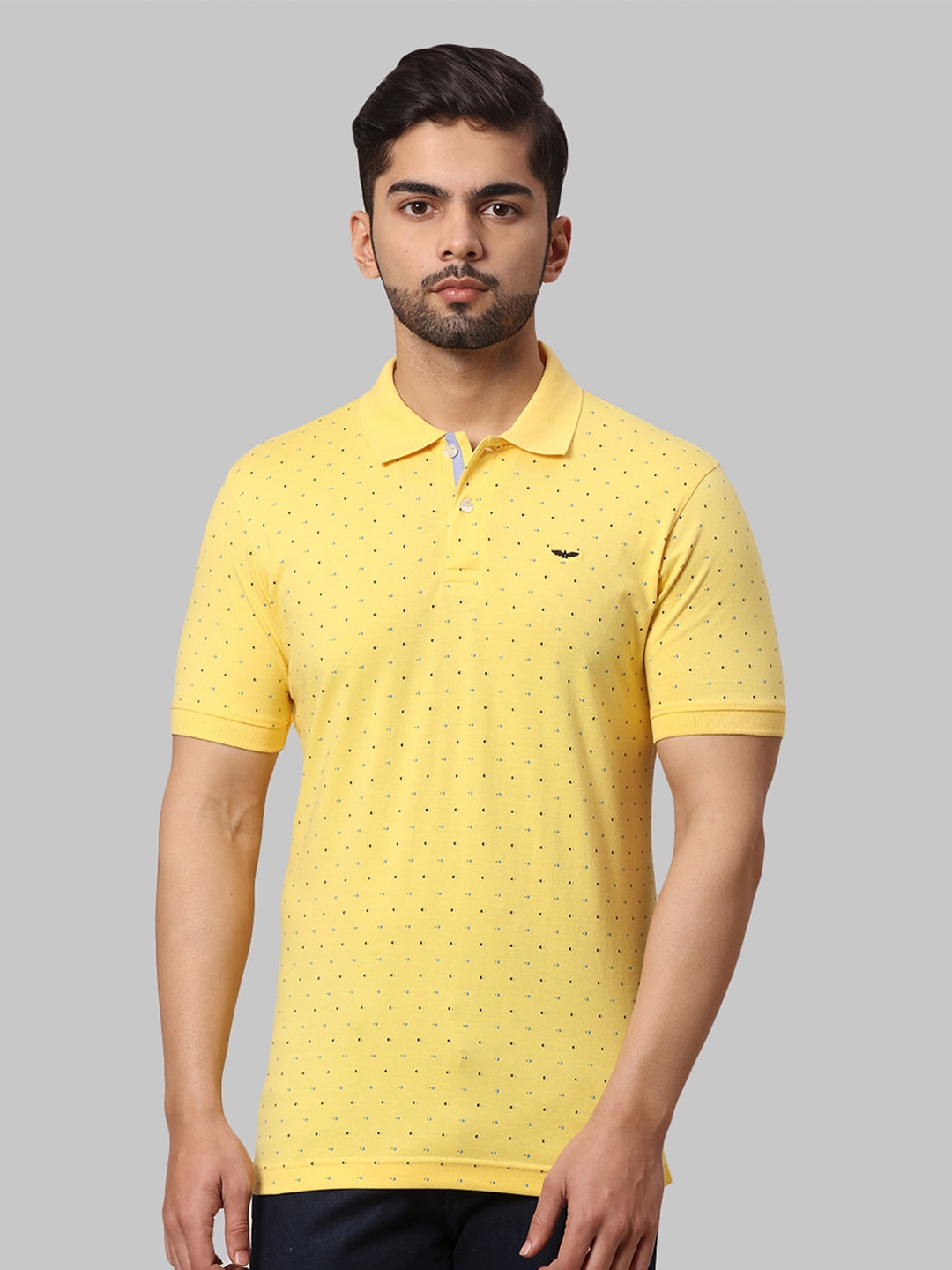 

Park Avenue Men Yellow & Black Printed Polo Collar Slim Fit T-shirt