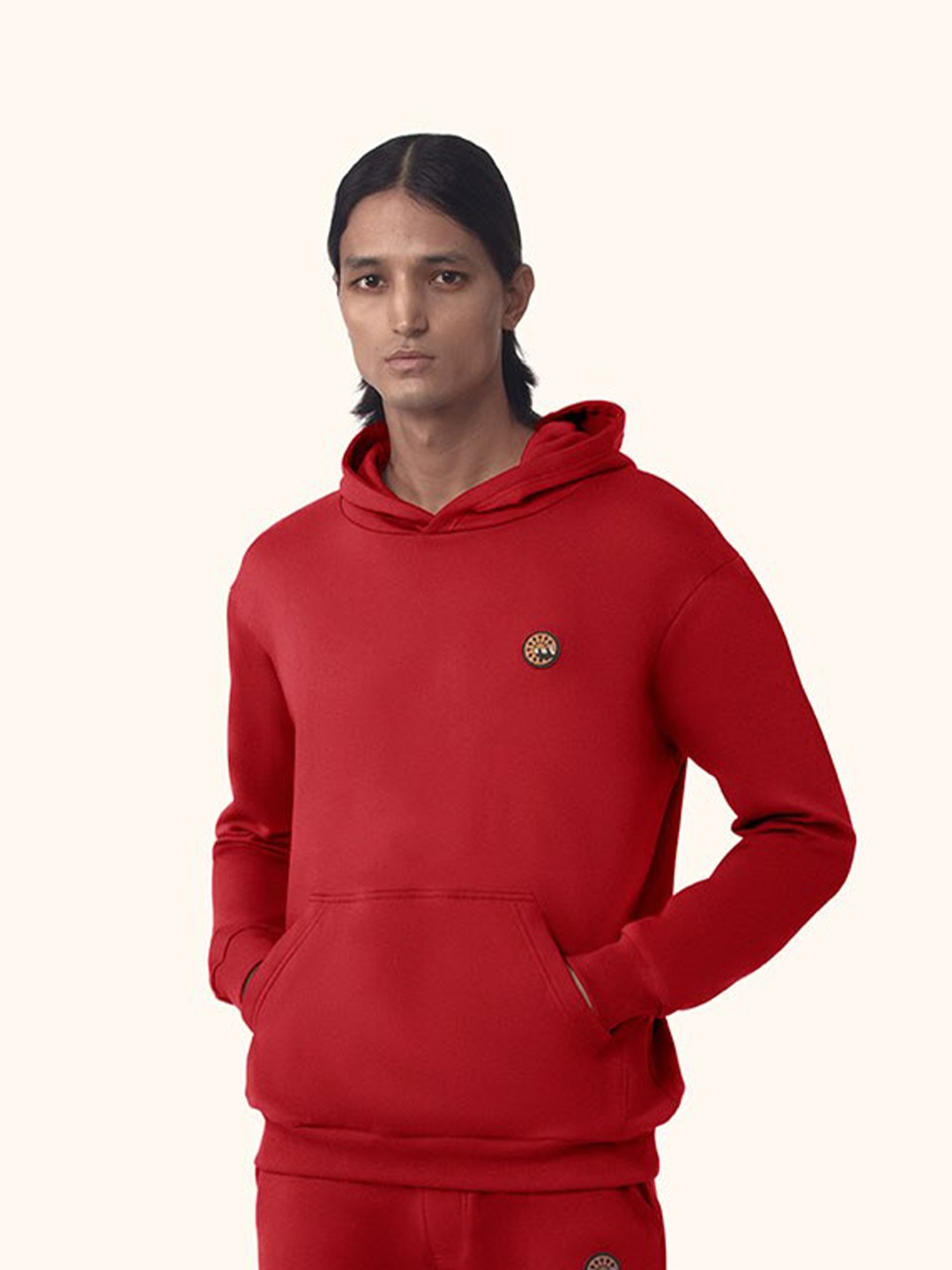 

PANGOLIN Men Red Hooded Sweatshirt