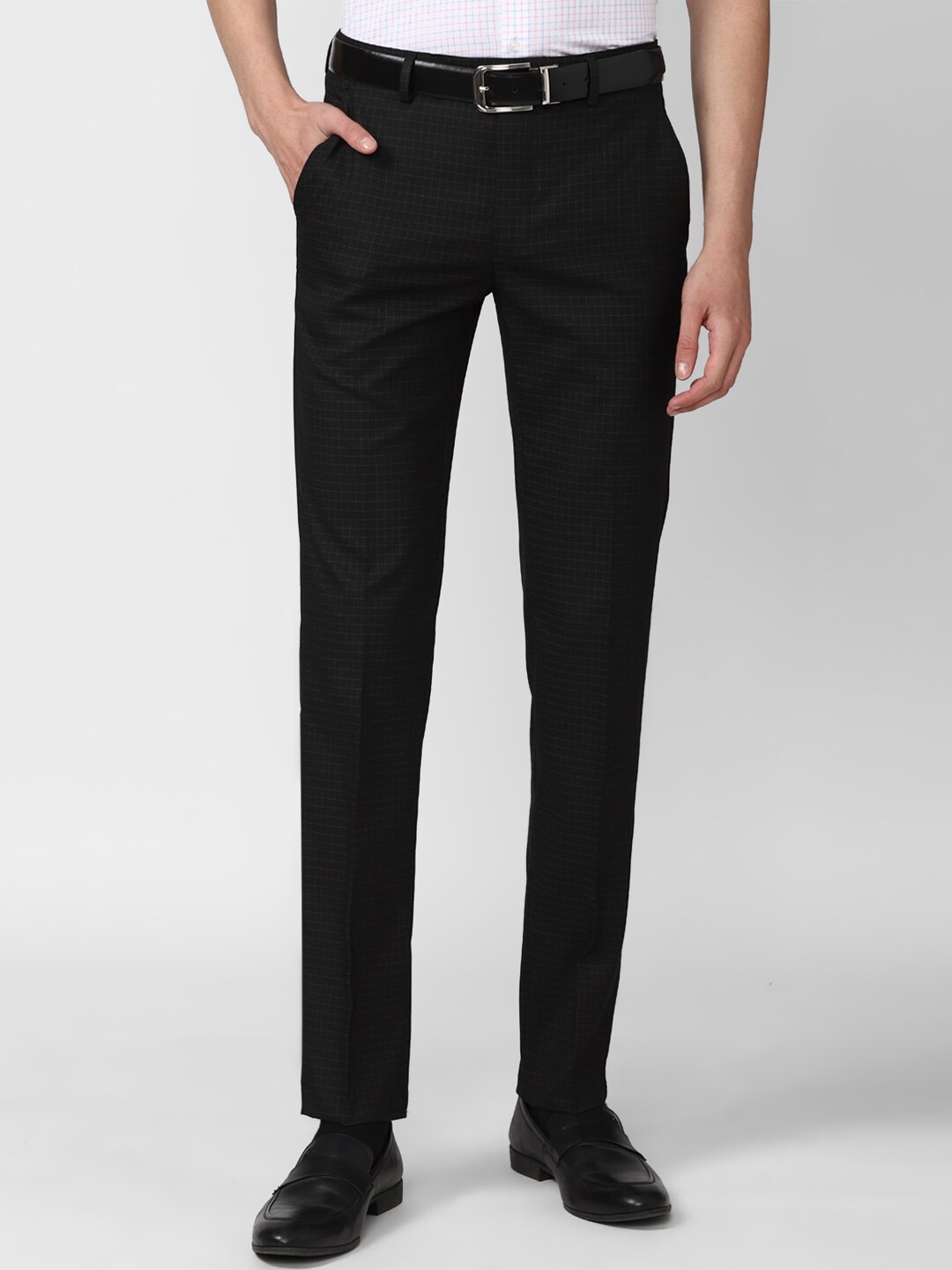 

Peter England Men Black Checked Slim Fit Trousers