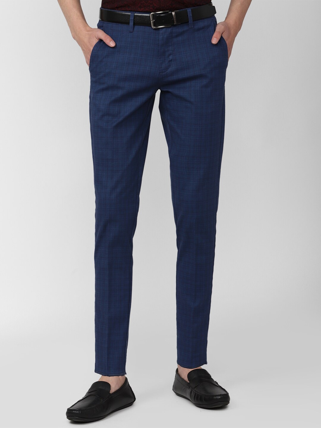 

V Dot Men Blue Checked Slim Fit Formal Trousers