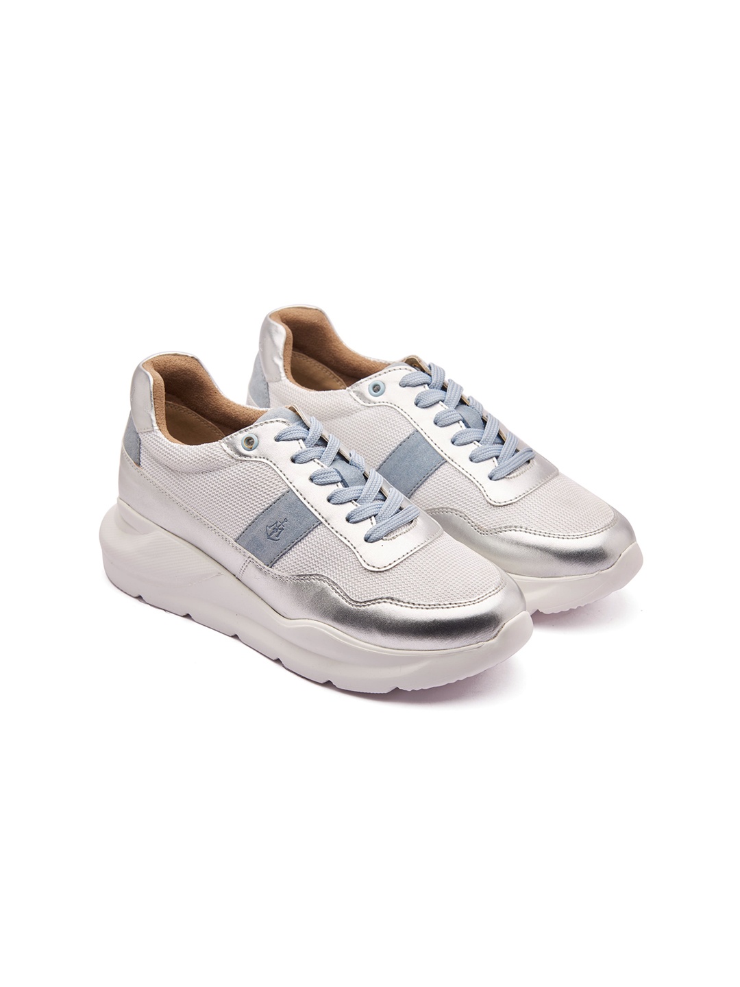 

MICHAEL ANGELO Women Silver-Toned & White Colourblocked Lightweight Sneakers