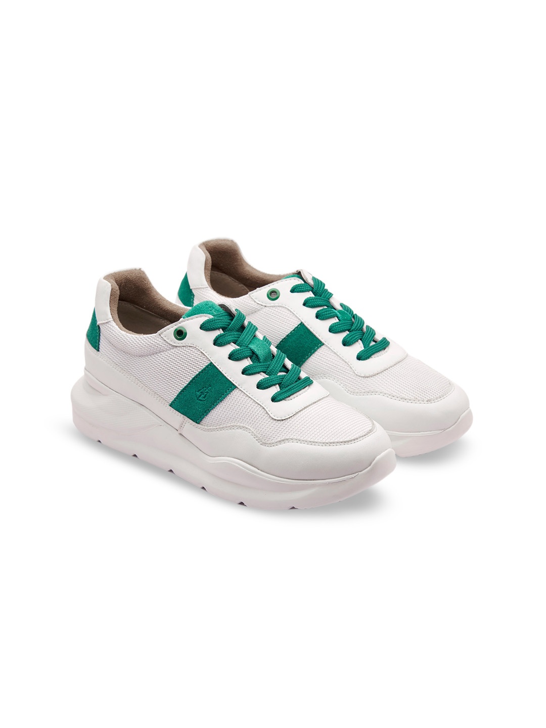

MICHAEL ANGELO Women White & Green Colourblocked Sneakers