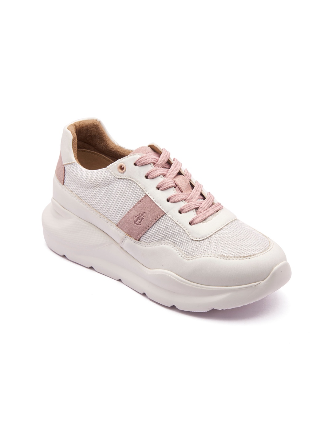 

MICHAEL ANGELO Women White & Pink Woven Design Sneakers