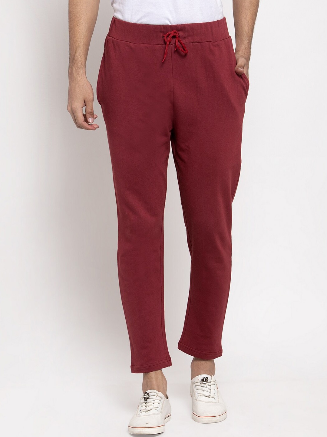 

DOOR74 Men Maroon Relaxed-Fit Cotton Track Pants