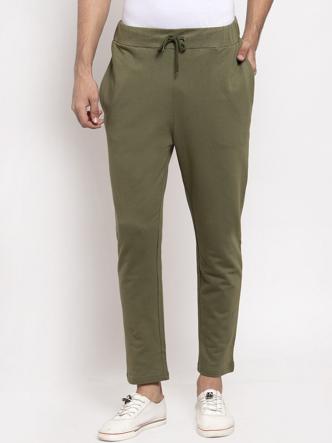 

DOOR74 Men Olive Green Cotton Track Pant