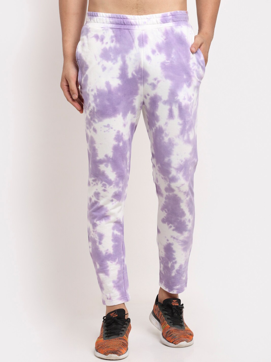 

DOOR74 Men Lavender & White Tie & Dyed Relaxed-Fit Cotton Track Pant