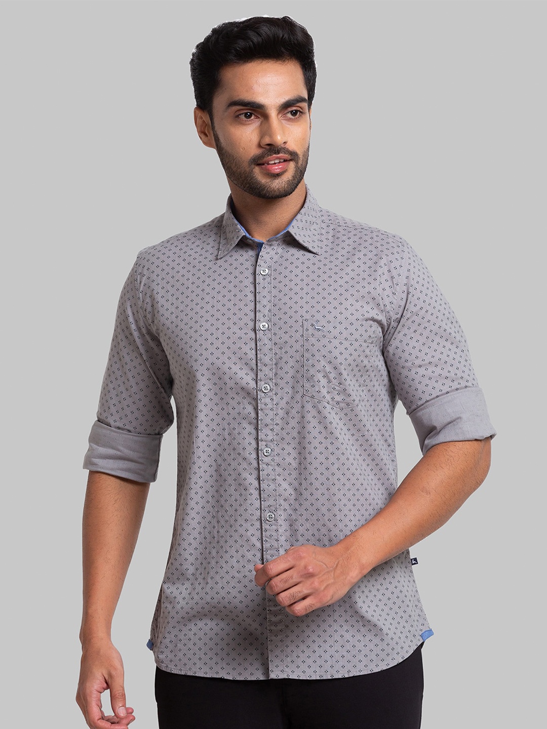 

Parx Men Slim Fit Printed Cotton Casual Shirt, Grey