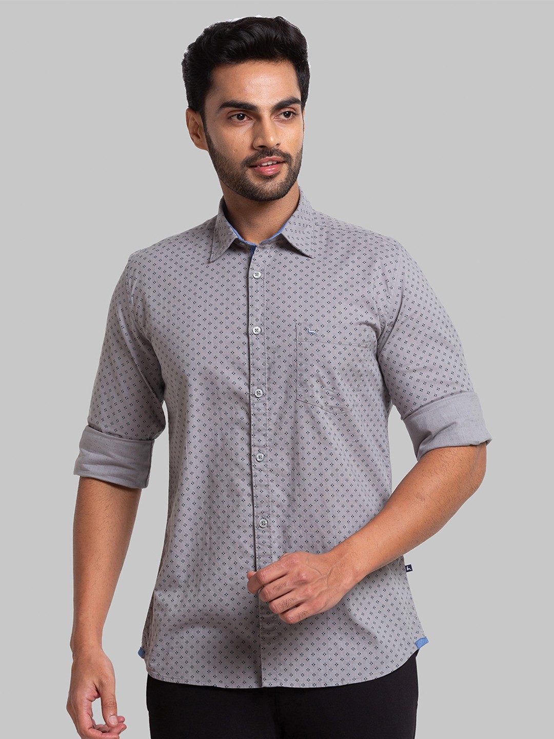 

Parx Men Slim Fit Printed Cotton Casual Shirt, Grey
