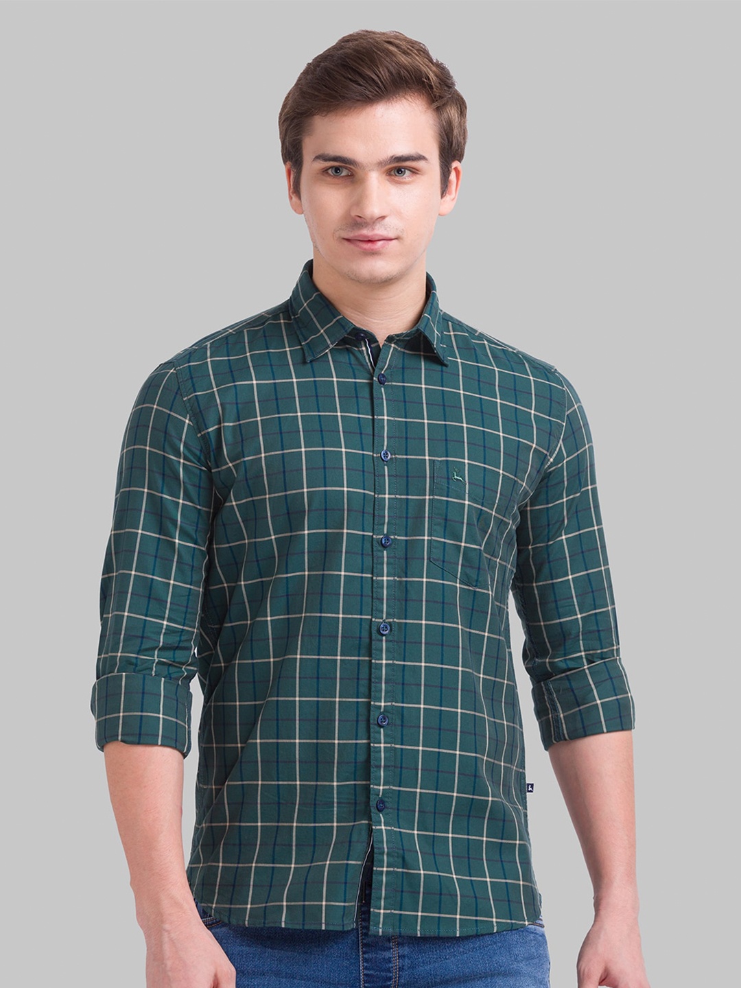 

Parx Men Green Slim Fit Checked Cotton Casual Shirt