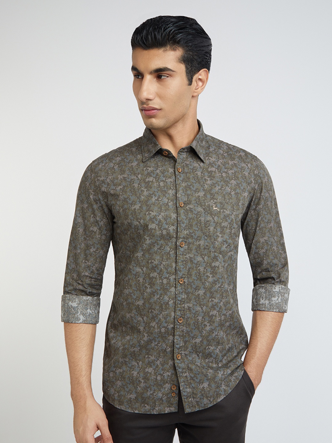 

Parx Men Green Slim Fit Floral Printed Cotton Casual Shirt