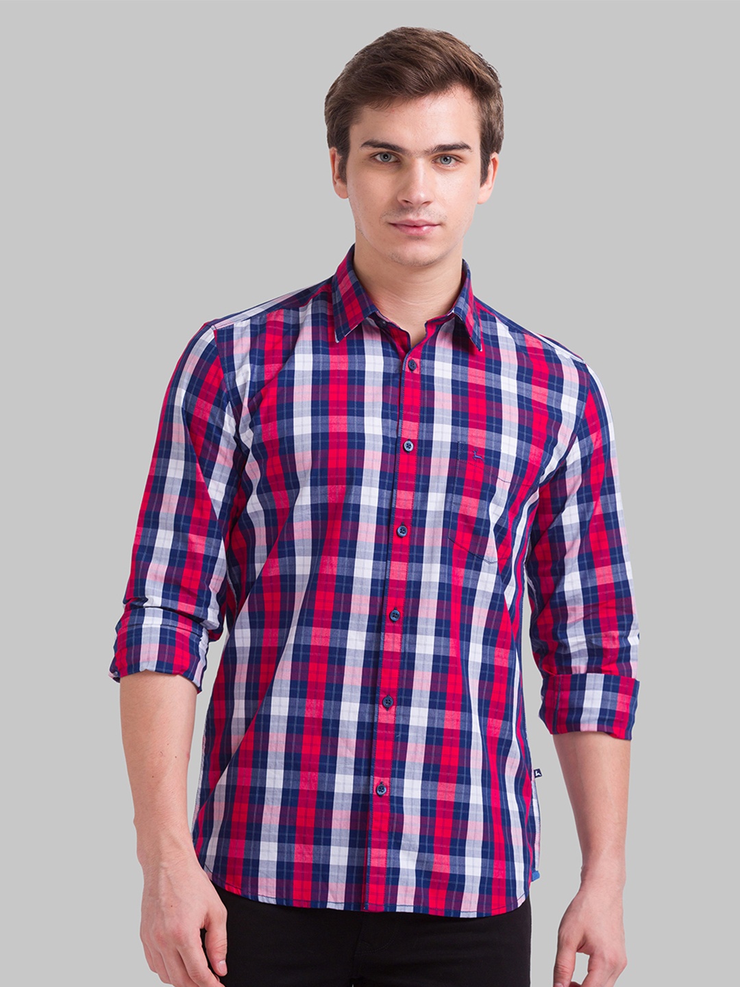 

Parx Men Slim Fit Checked Cotton Casual Shirt, Red