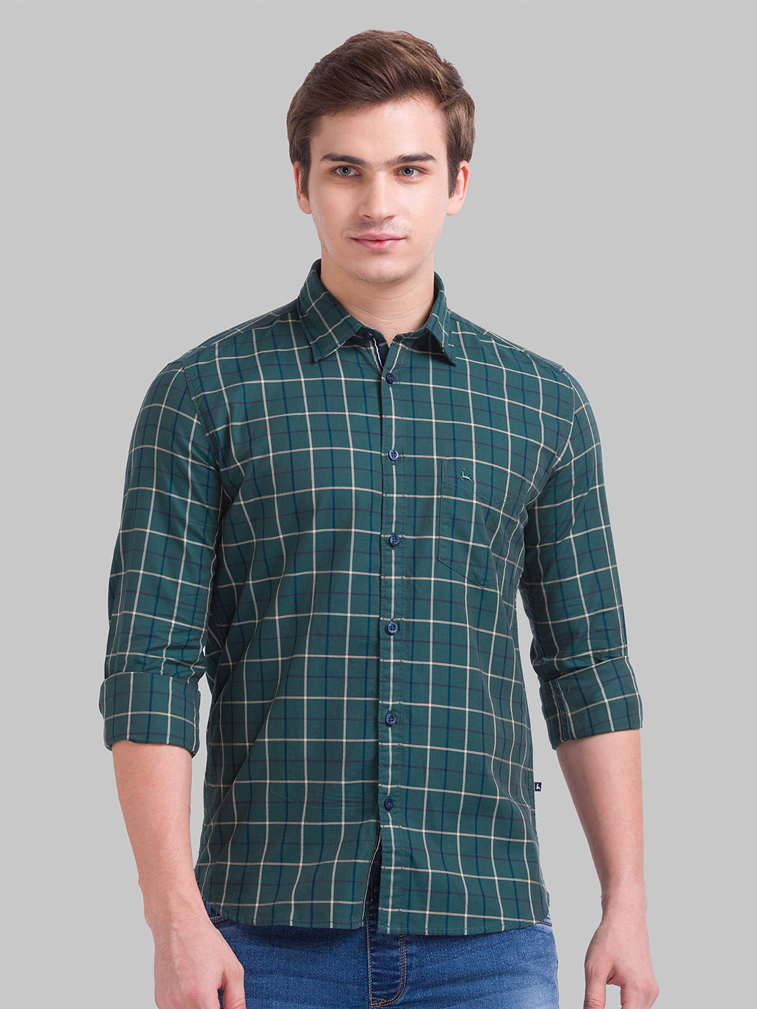 

Parx Men Green Slim Fit Checked Cotton Casual Shirt