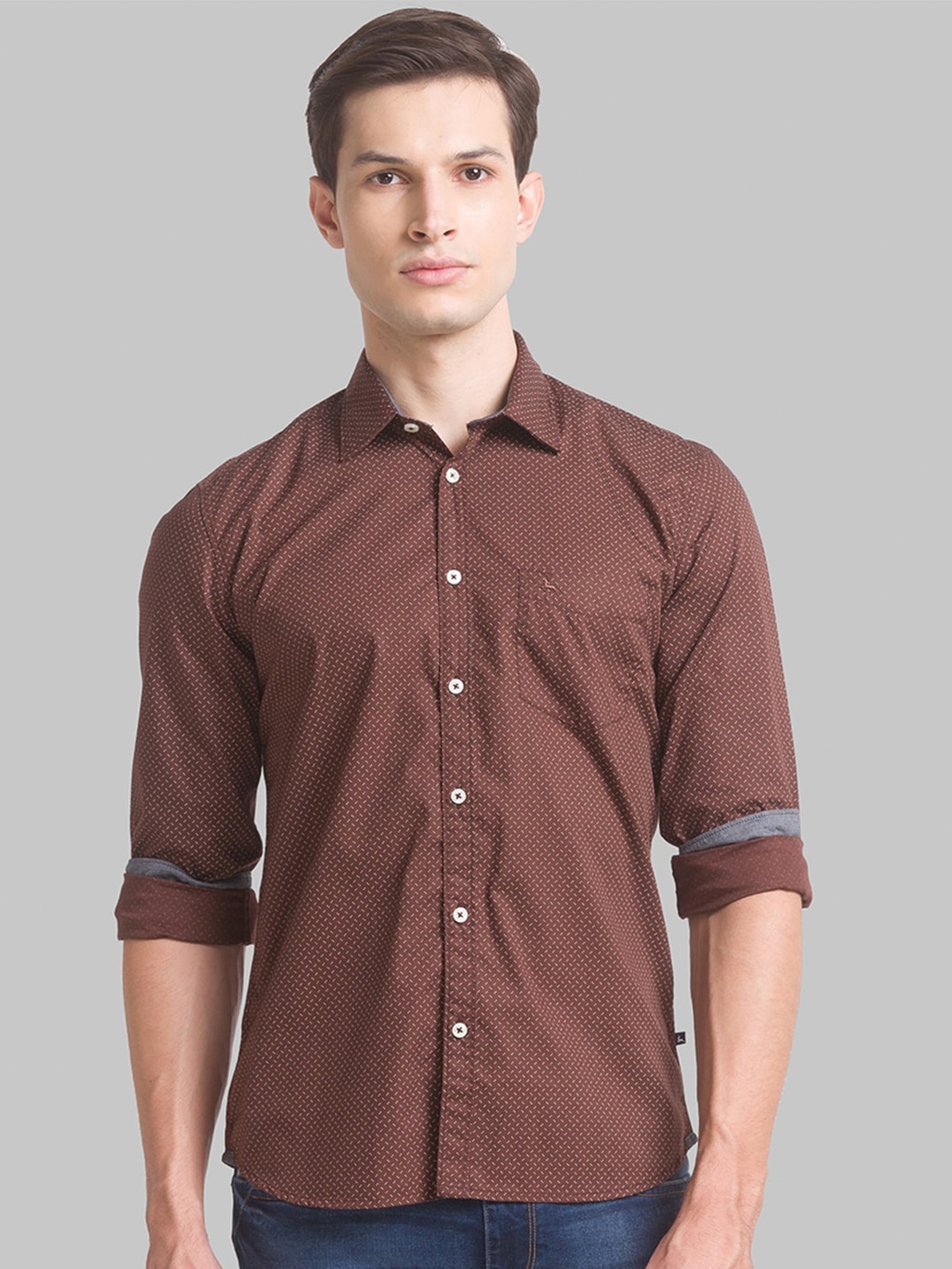 

Parx Men Slim Fit Printed Cotton Casual Shirt, Red