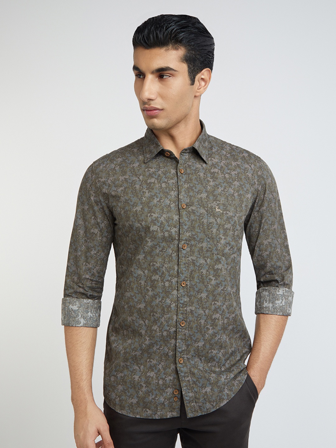 

Parx Men Green Slim Fit Floral Printed Cotton Casual Shirt