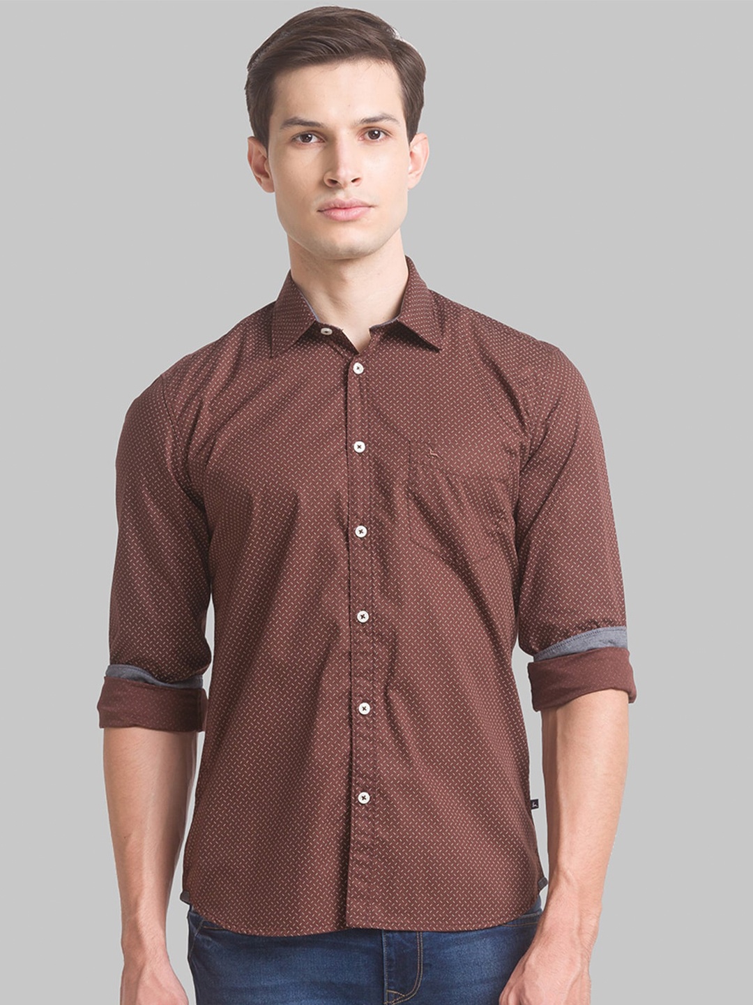 

Parx Men Red Slim Fit Printed Cotton Casual Shirt