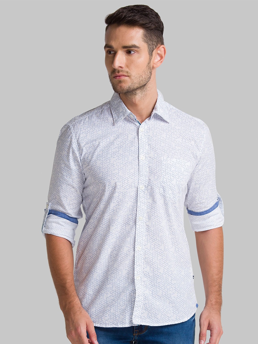

Parx Men Blue Slim Fit Printed Cotton Casual Shirt