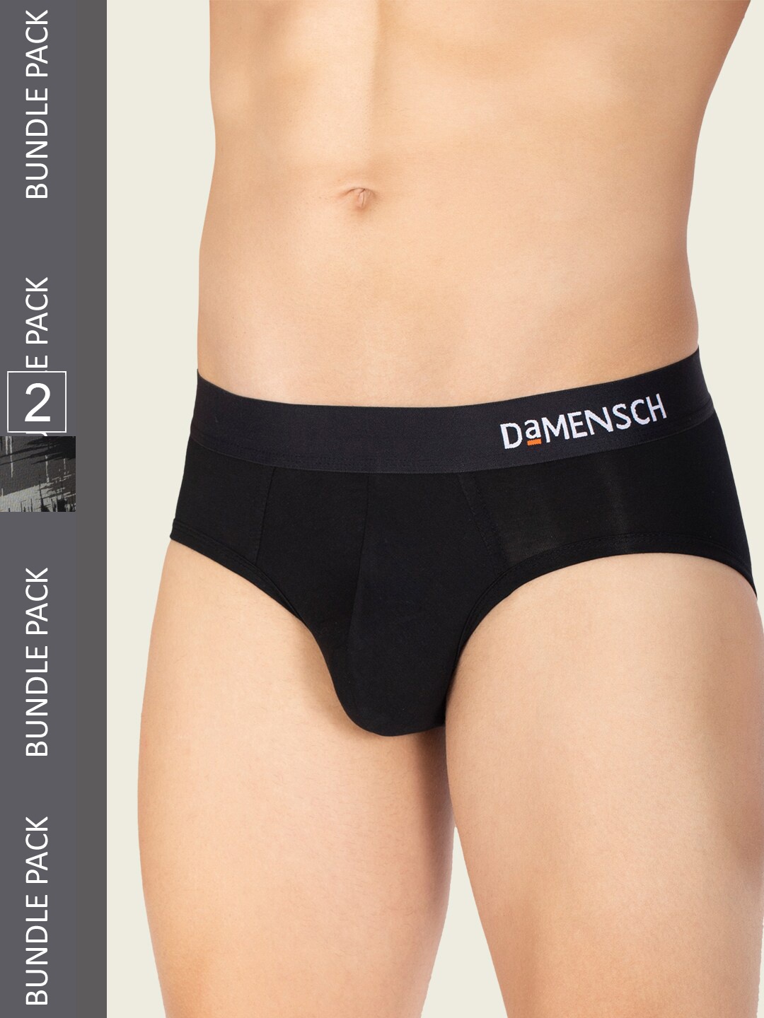 

DaMENSCH Pack of 2 DEO-SOFT Solid & Printed Premium Egyptian Cotton-Modal Blend Briefs, Black