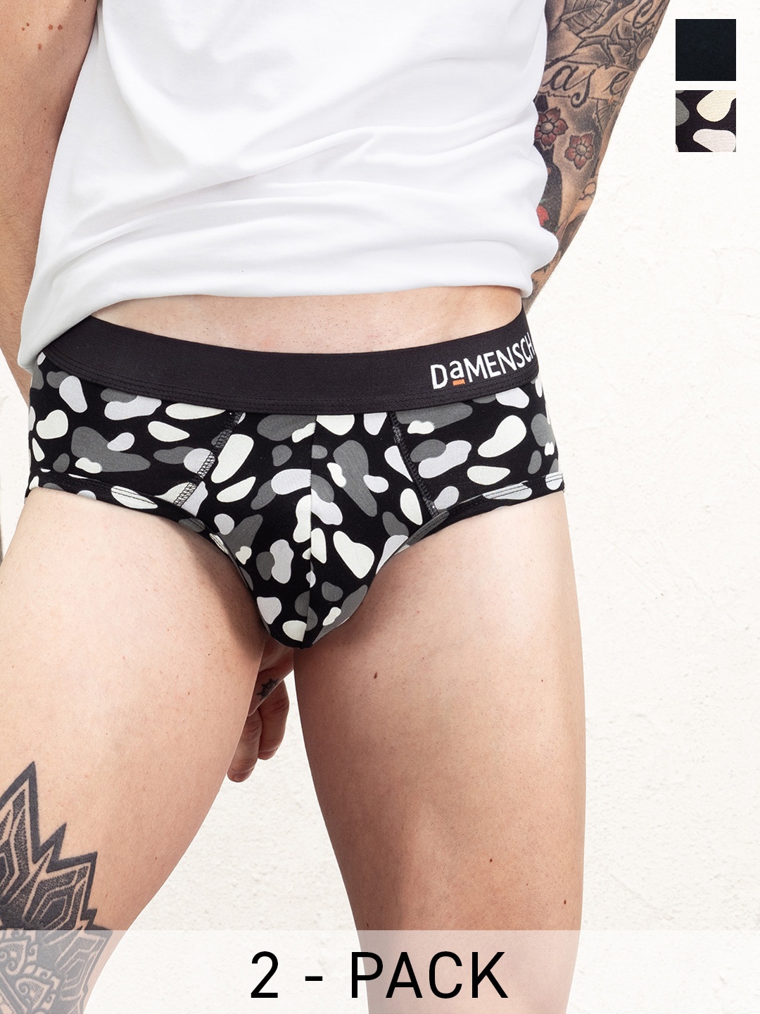 

DaMENSCH Pack of 2 DEO-SOFT Solid & Printed Premium Egyptian Cotton-Modal Blend Briefs, Grey