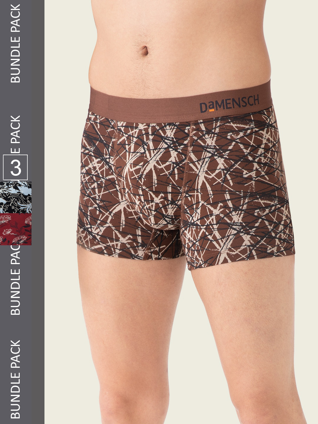 

DAMENSCH Men Pack Of 3 Printed Deo-Soft Supima Modal Trunks, Black
