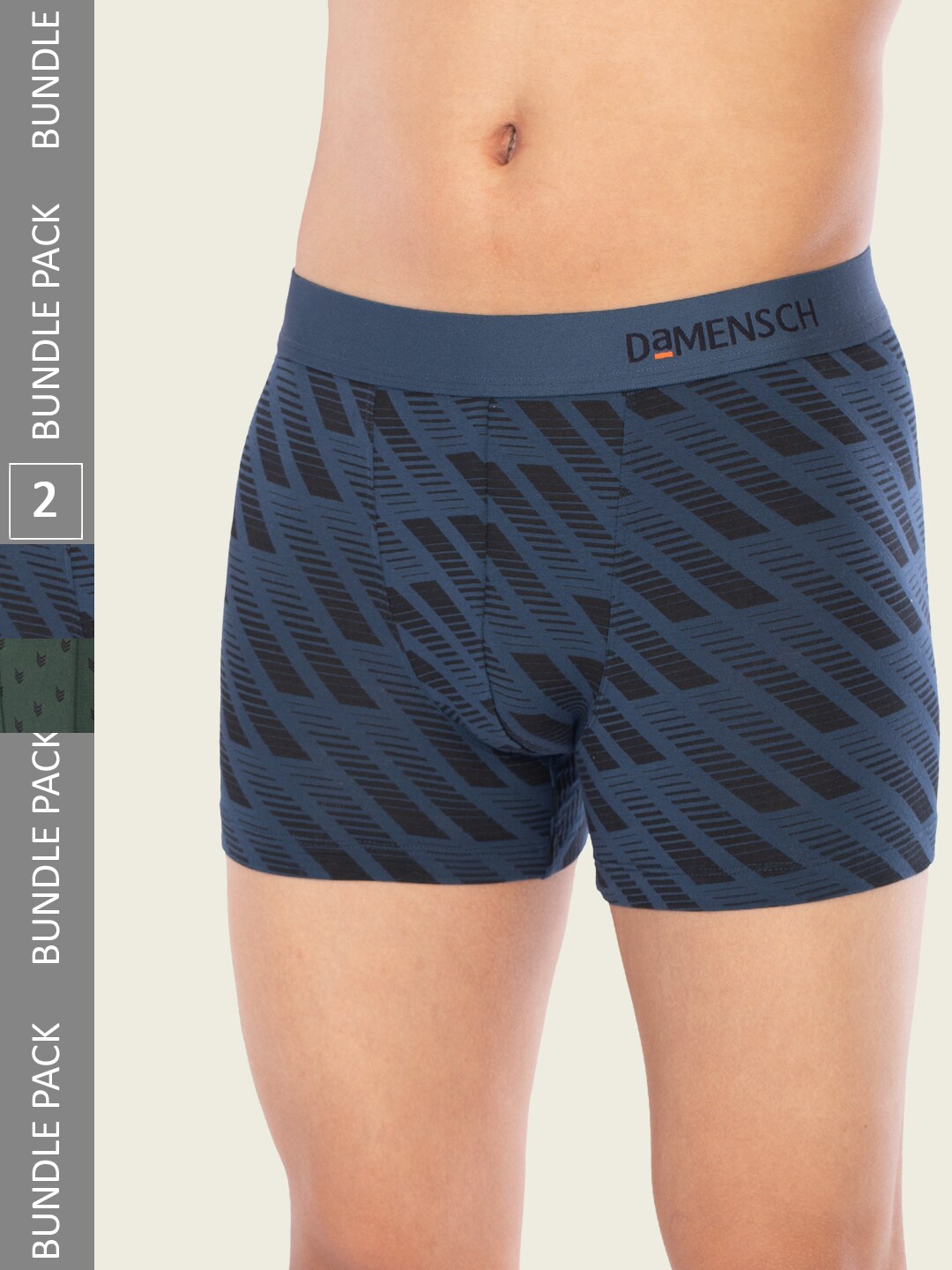 

DAMENSCH Men Pack Of 2 Anti Bacterial Printed Deo-Soft Supima Modal Trunk, Green
