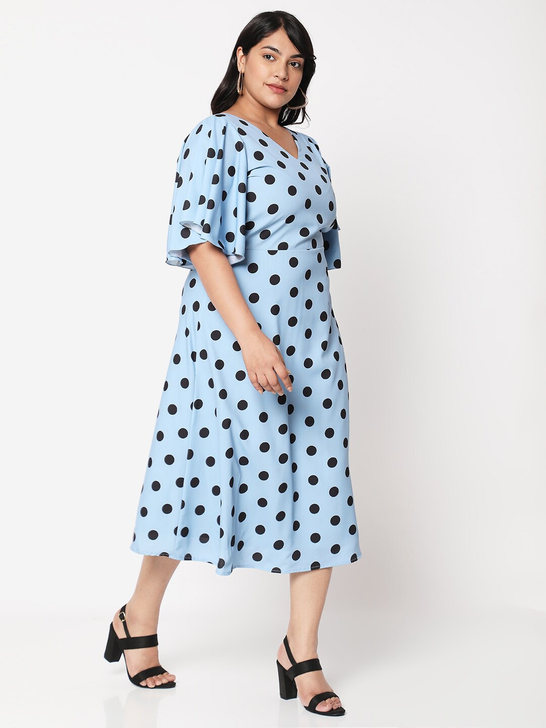 

Curves by MISH Plus Size Blue & Black Crepe A-Line Midi Dress