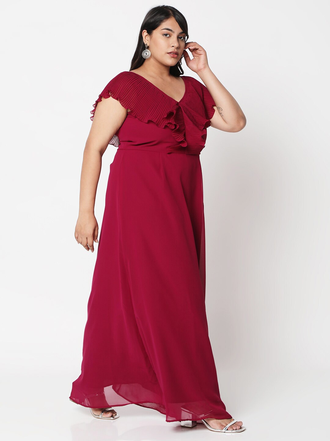 

Curves by MISH Plus Size Red Cape Sleeved Maxi Dress