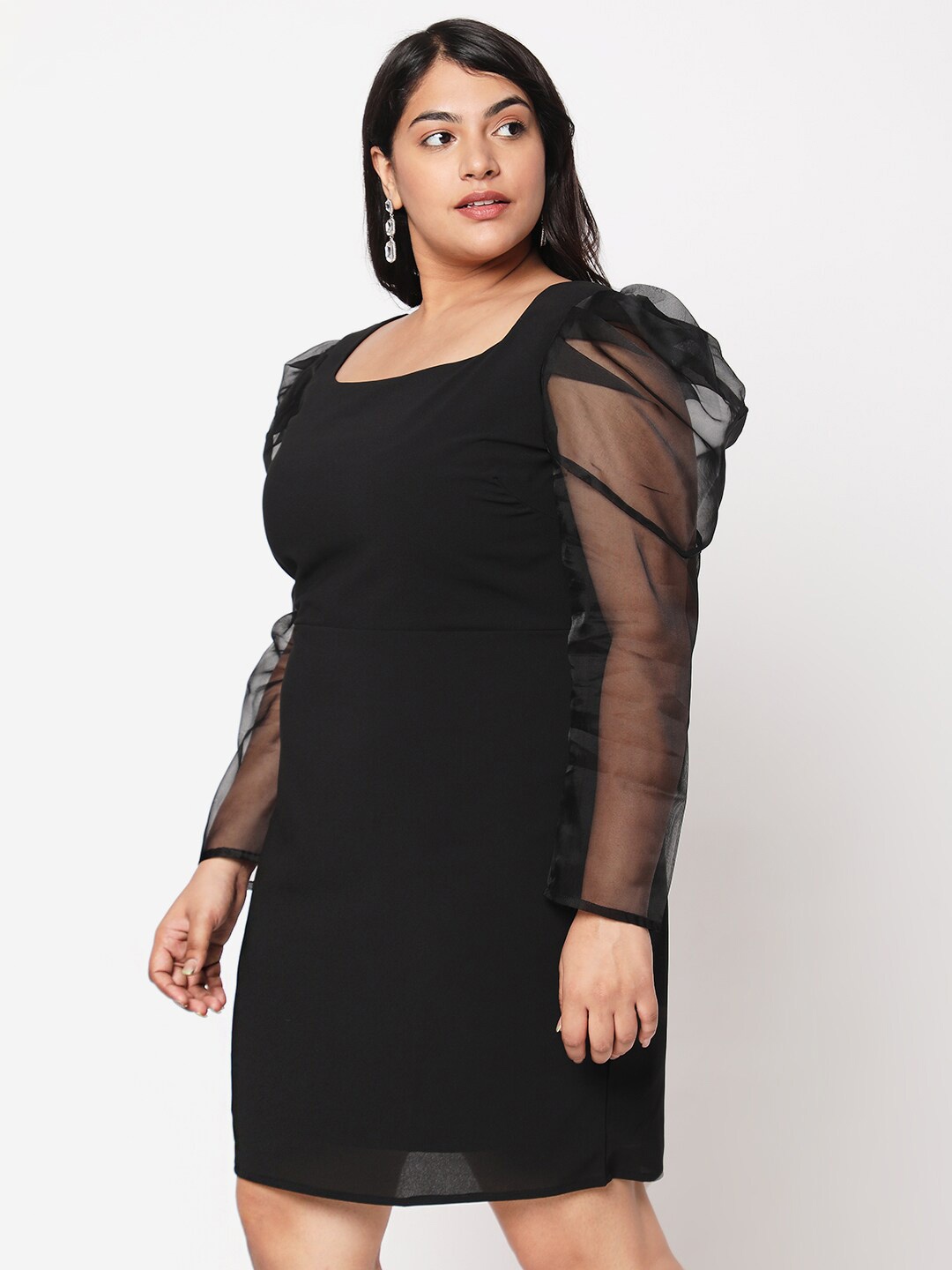 

Curves by MISH Black Plus Size Georgette Sheath Mini Dress