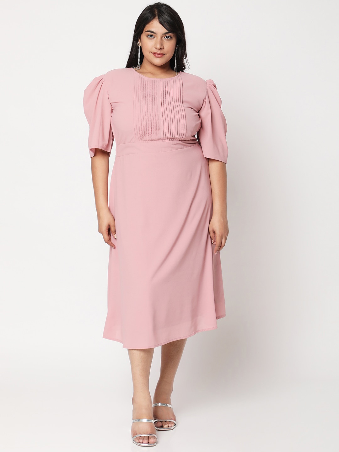 

Curves by MISH Pink Plus Size Georgette Empire Midi Dress
