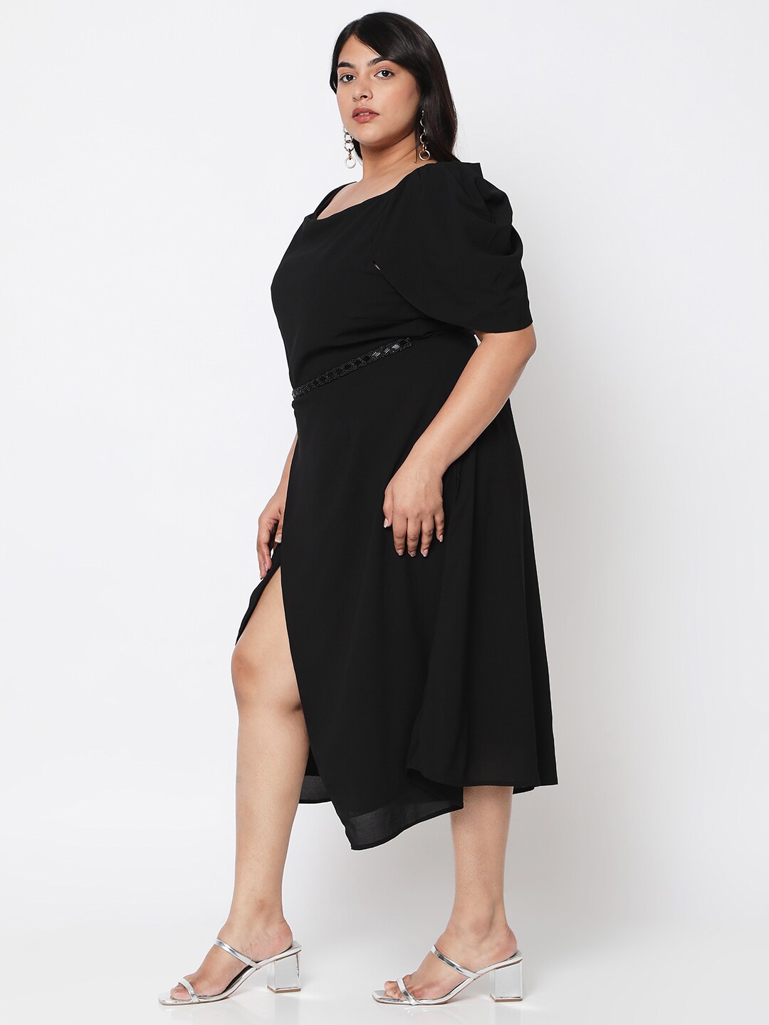 

Curves by MISH Black Plus Size Georgette A-Line Midi Dress