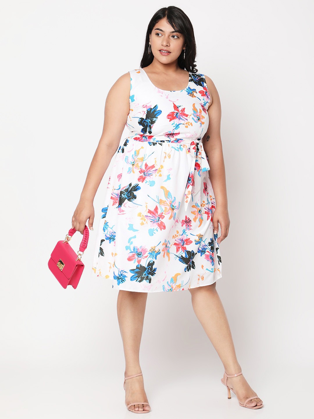 

Curves by MISH White Plus Size Floral Printed Dress