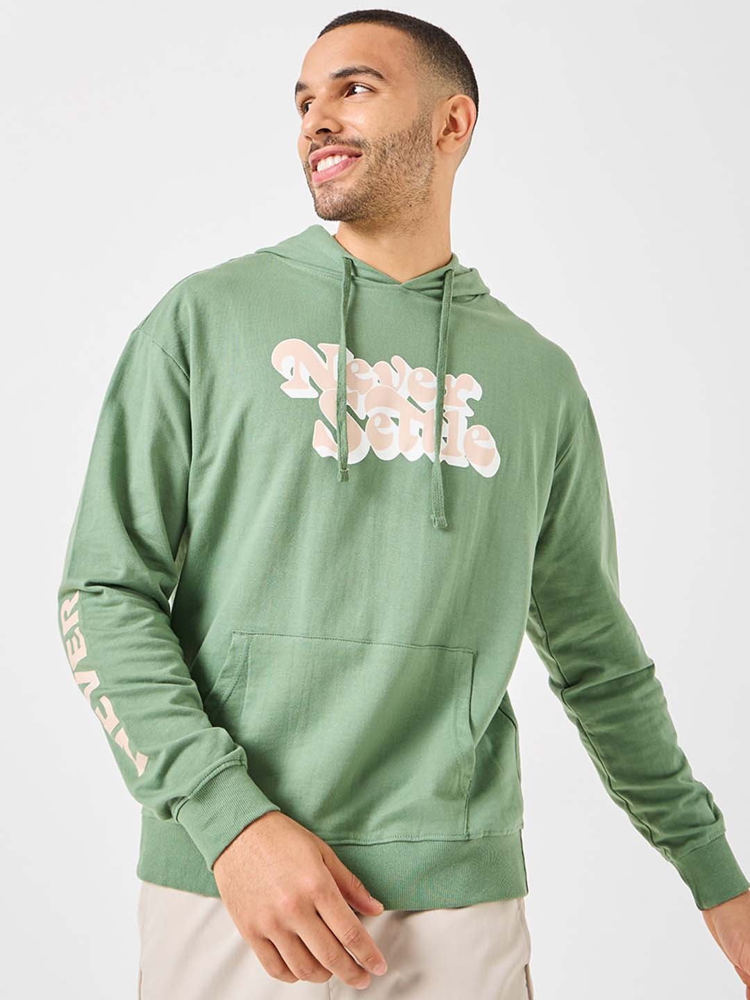 

Styli Placement Printed Boxy Hoodie, Green