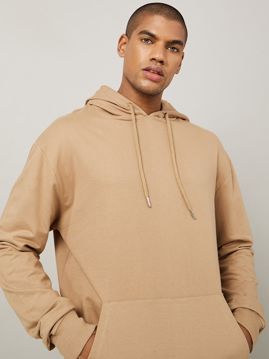 

Styli Pure Cotton Boxy Fit French Terry Hooded Sweatshirt, Beige