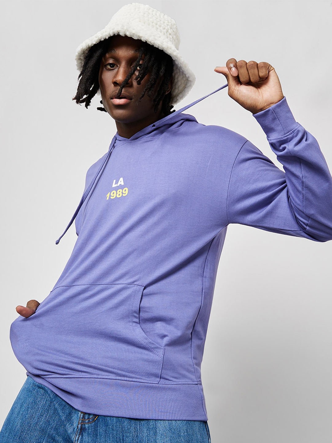 

Styli Men Purple Cotton Hooded Sweatshirt