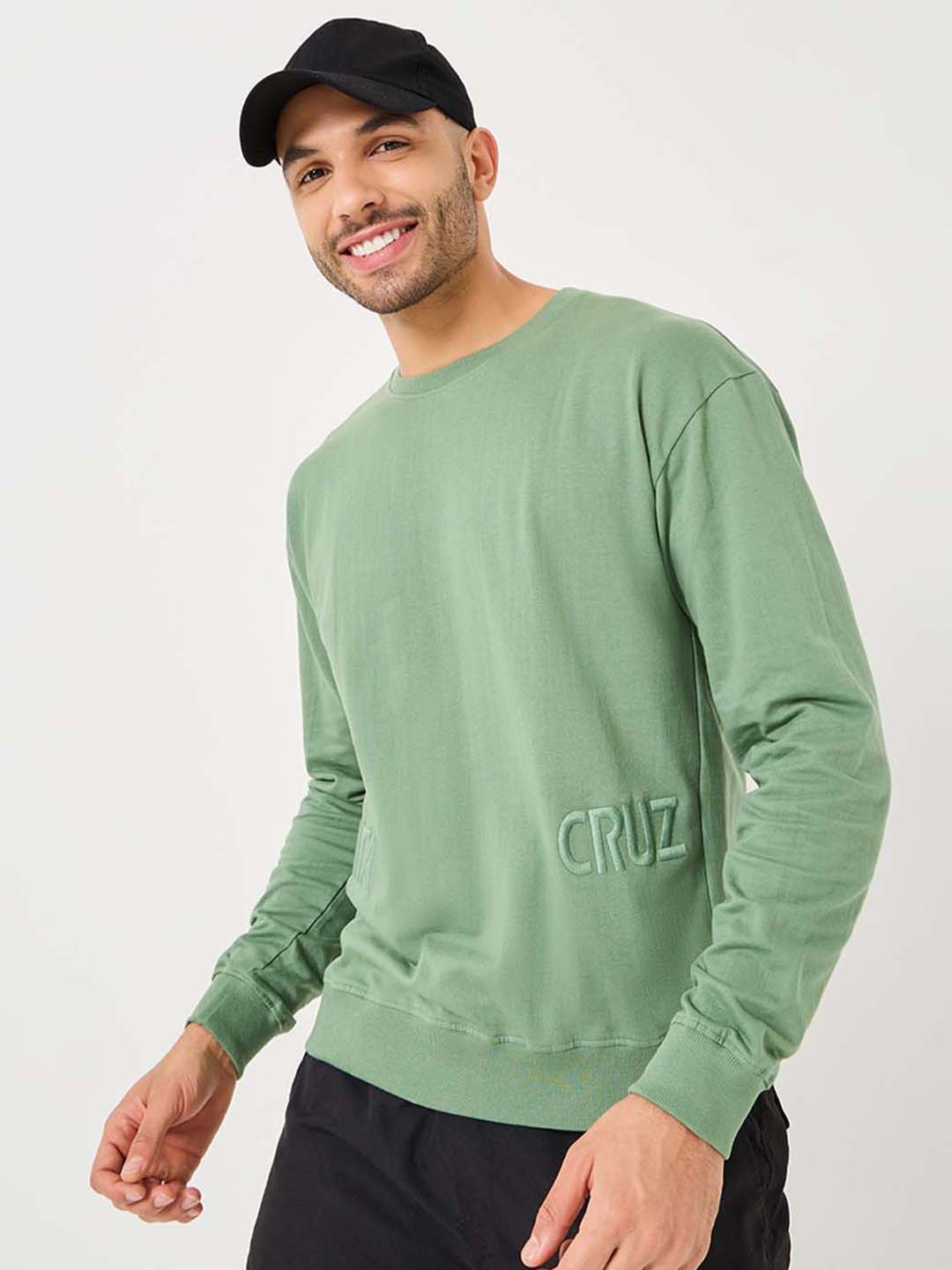 

Styli Embroidered Detail Round Neck Pure Cotton Sweatshirt, Green
