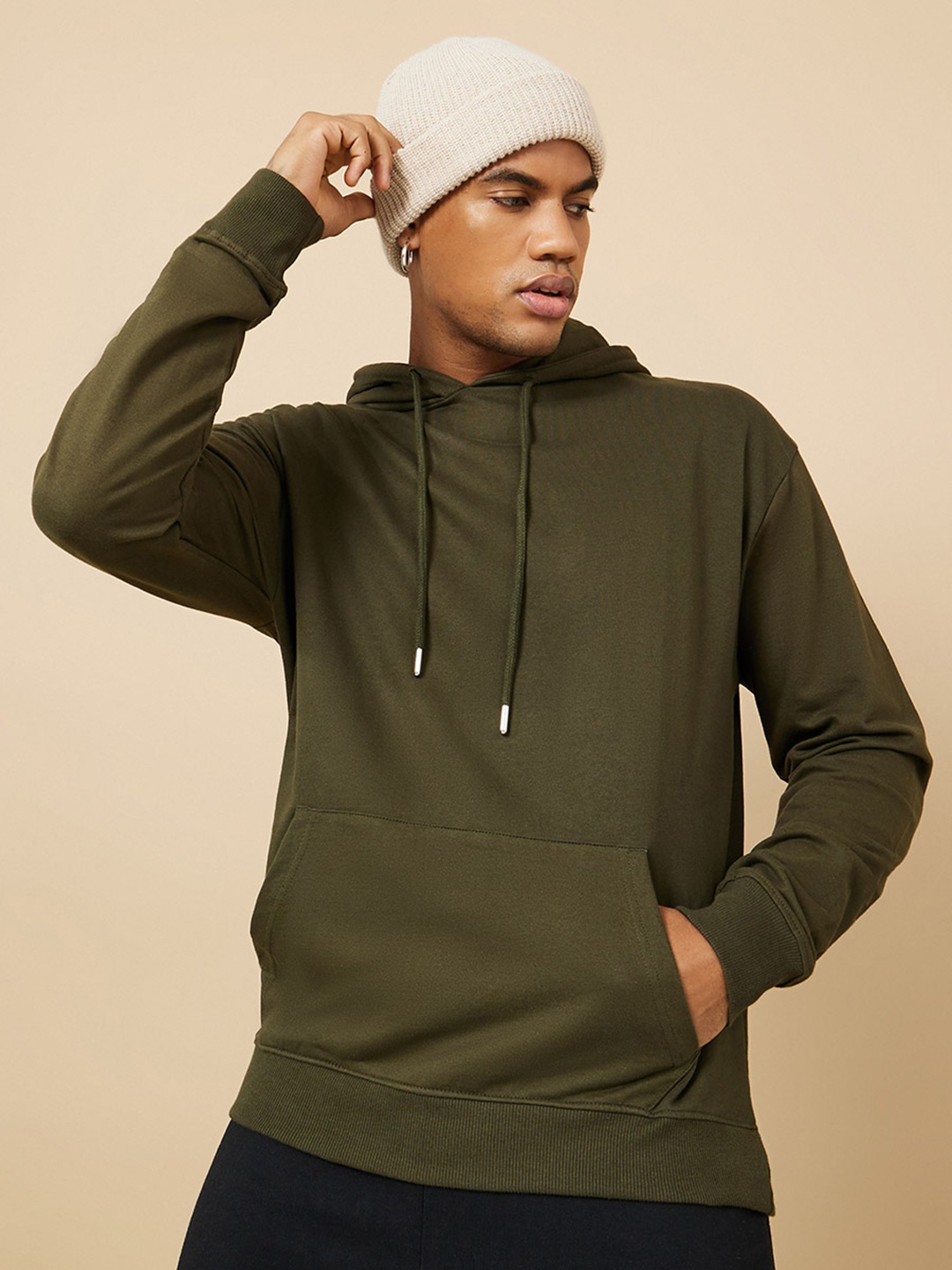 

Styli Boxy Fit French Terry Hooded Sweatshirt, Olive