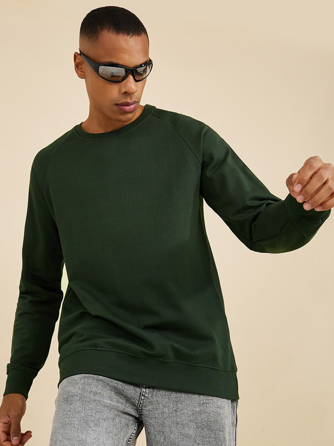 

Styli Cotton Raglan Sleeves Regular Fit Sweatshirt, Green
