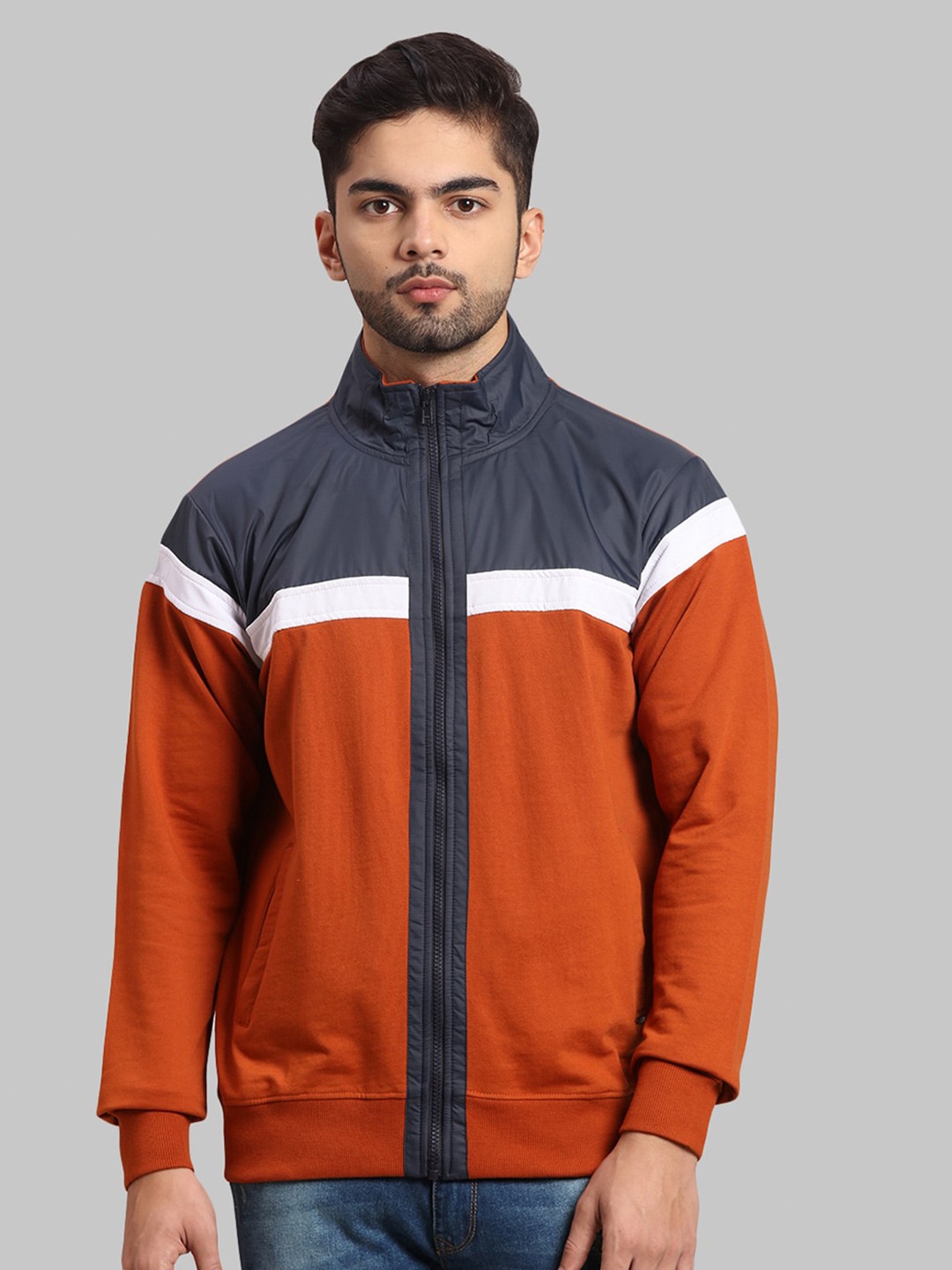 

Parx Men Orange Colourblocked Sweatshirt