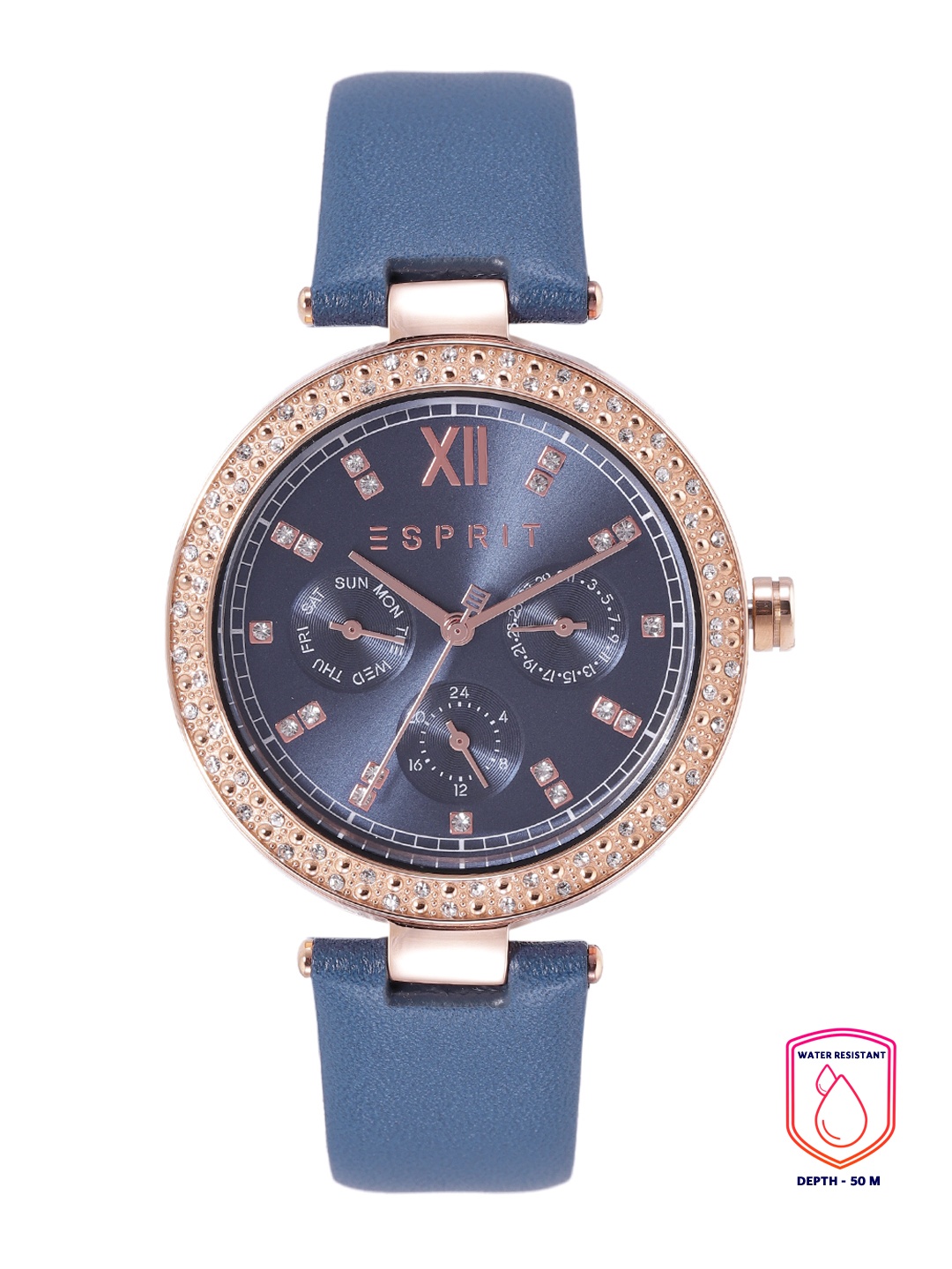 

ESPRIT Women Leather Straps Analogue Watch ES1L189L1035, Navy blue