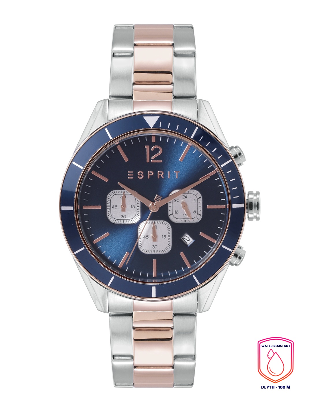 

ESPRIT Men Stainless Steel Bracelet Style Straps Chronograph Analogue Watch ES1G391M0065, Navy blue