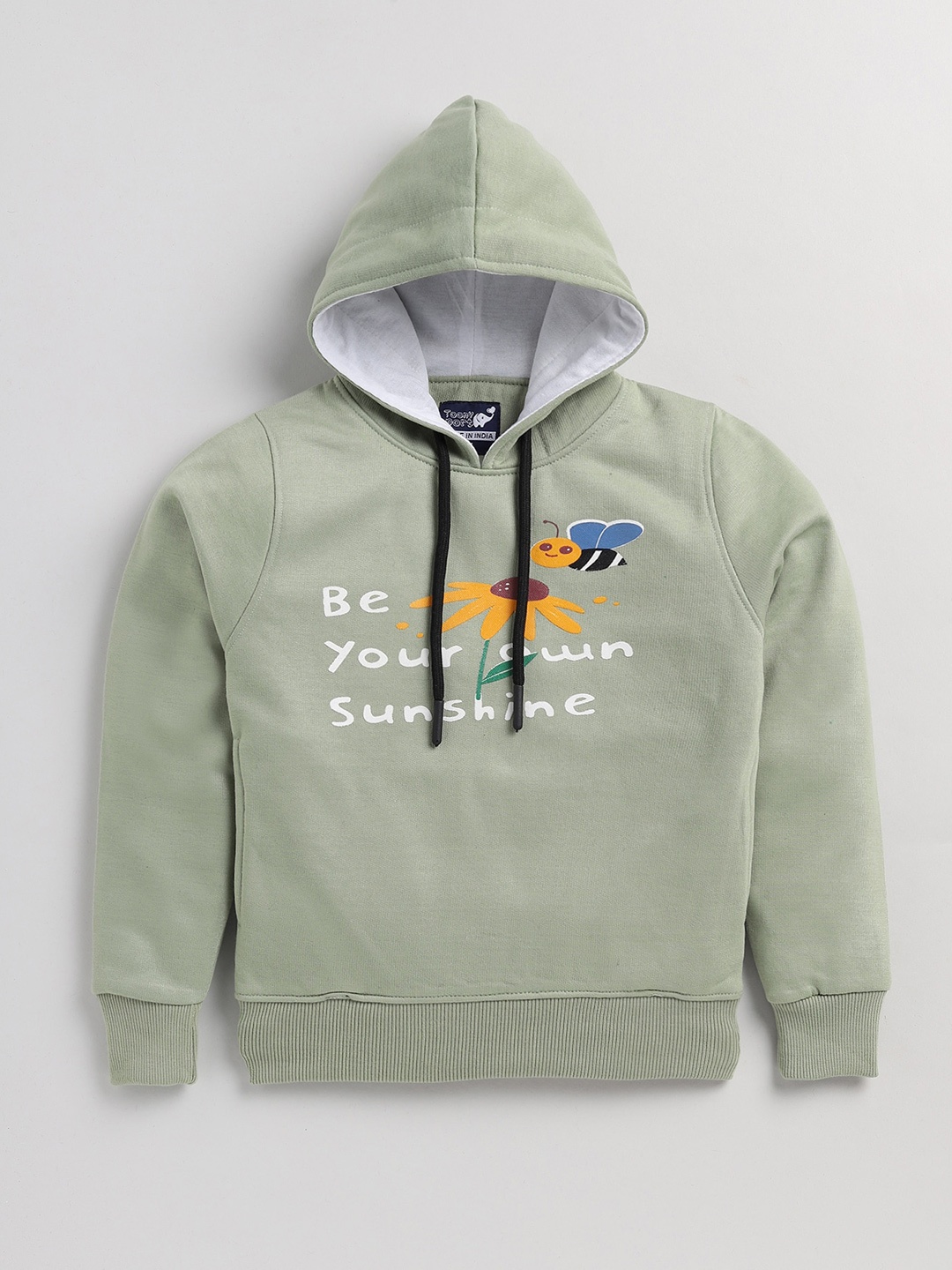 

Toonyport Girls Sea Green Printed Hooded Sweatshirt