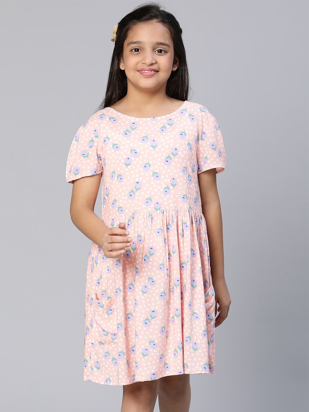 

Oxolloxo Floral Printed Fit & Flare Dress, Coral
