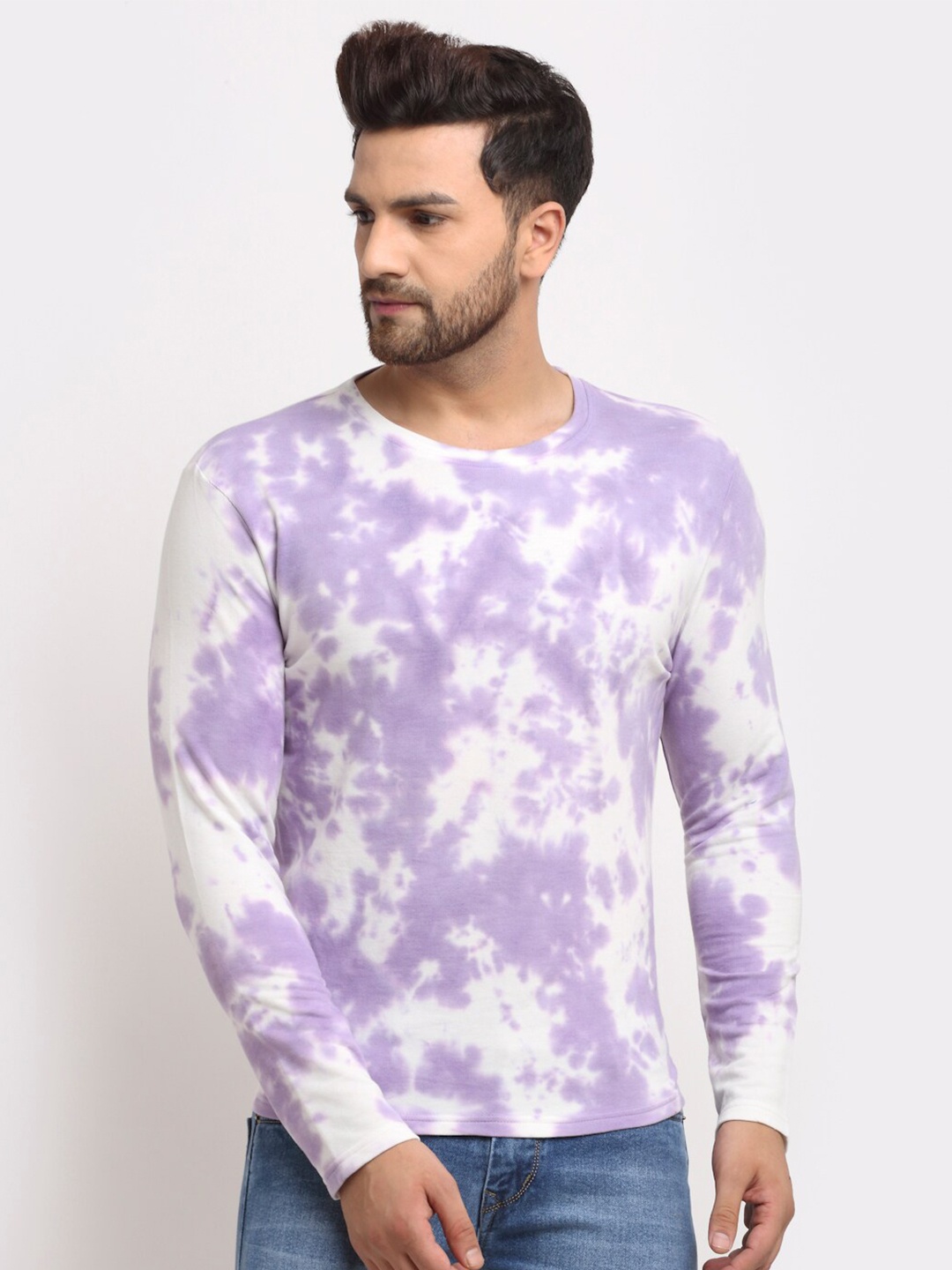 

DOOR74 Men Lavender Cotton Printed Sweatshirt