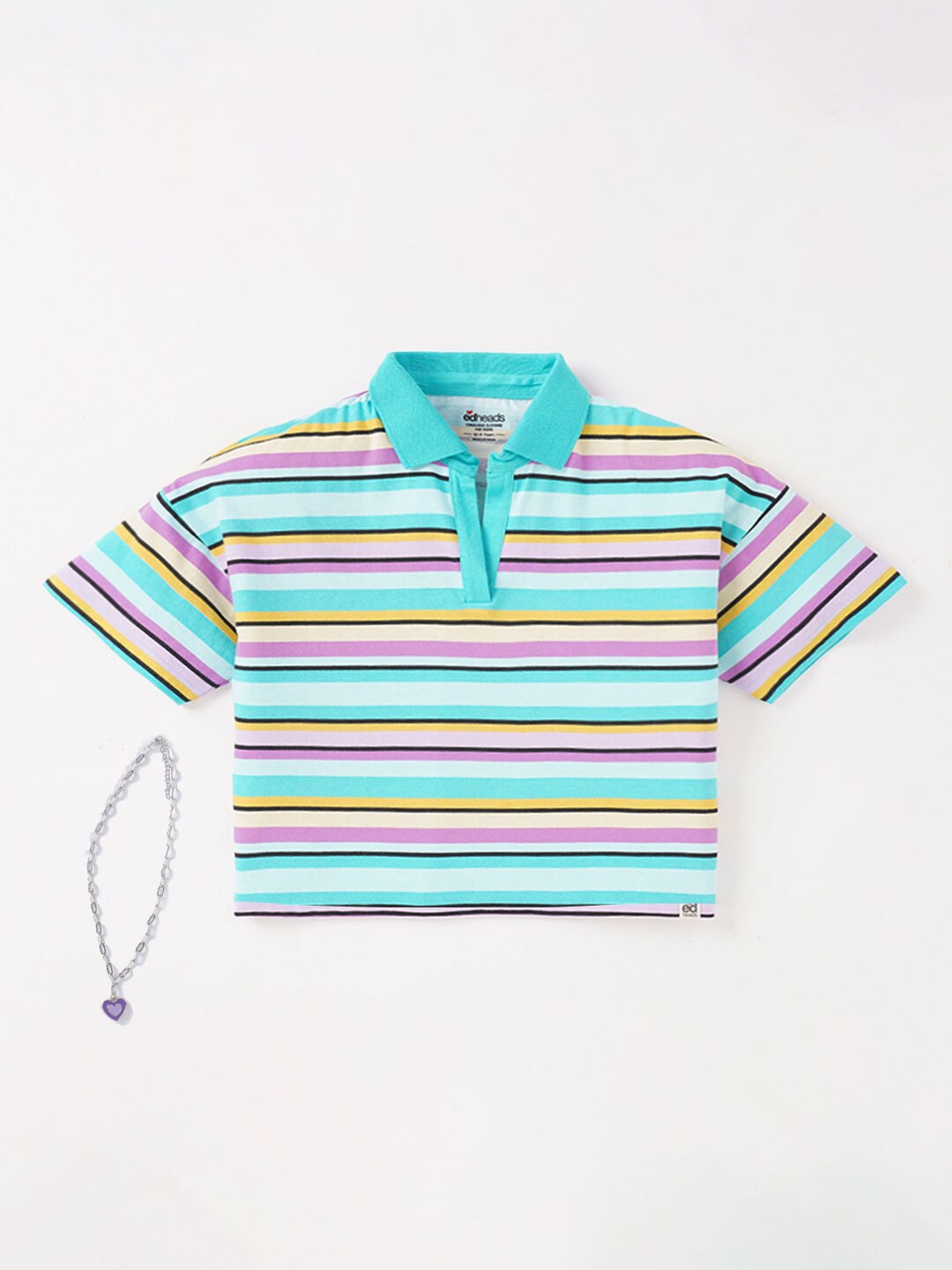 

edheads Girls Blue & Pink Striped Polo Collar T-shirt