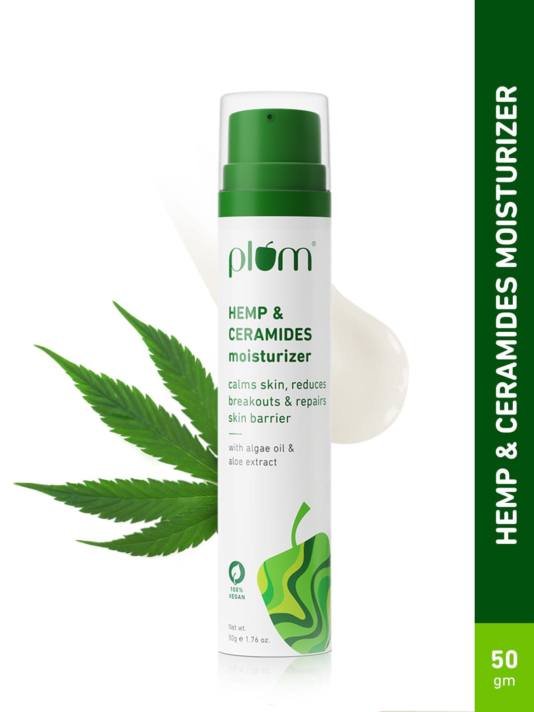 

Plum Hemp & Ceramides Face Moisturizer for Breakouts with Algae Oil & Aloe Extracts - 50ml, Green